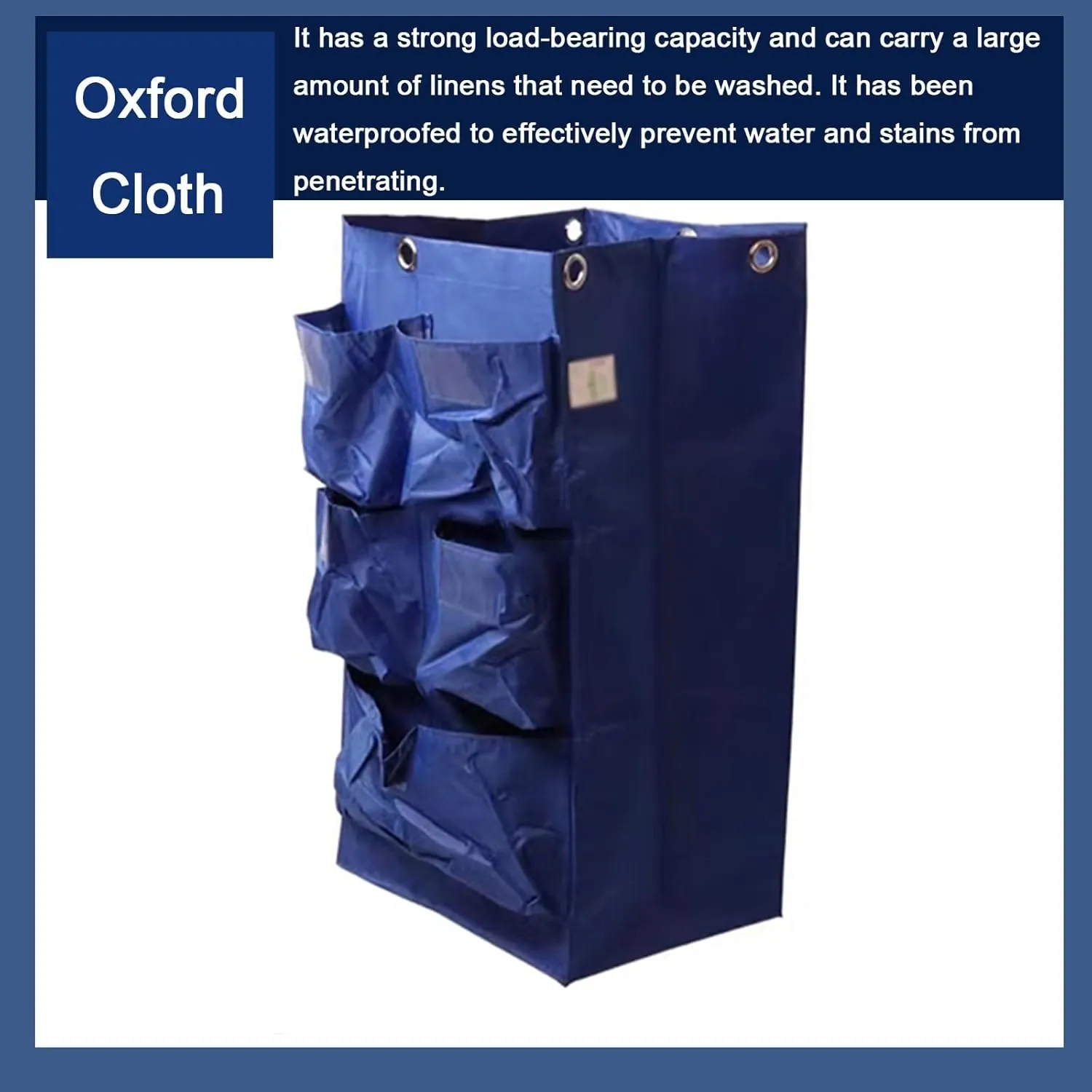 Utility Rolling Cart Bag Sturdy and Waterproof Material, Laundry Basket Bag 6 Metal Hanging Holes, with 5 Small Pockets Large Capacity, Easy to Disassemble and Install(Brown)