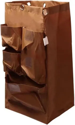 Utility Rolling Cart Bag Sturdy and Waterproof Material, Laundry Basket Bag 6 Metal Hanging Holes, with 5 Small Pockets Large Capacity, Easy to Disassemble and Install(Brown)