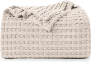 Utopia Bedding Khaki 100% Cotton Waffle Blanket 300 GSM [Queen - 90x90 Inch] Soft Lightweight Breathable Bed Blanket for All Season