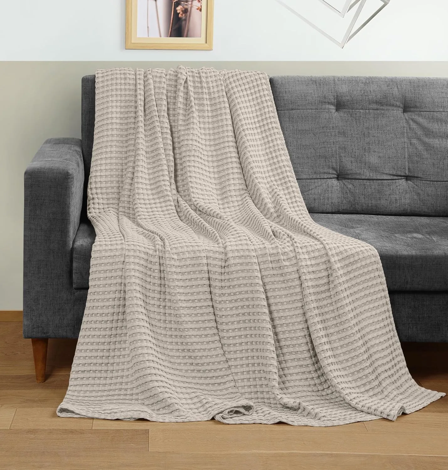 Utopia Bedding Khaki 100% Cotton Waffle Blanket 300 GSM [Queen - 90x90 Inch] Soft Lightweight Breathable Bed Blanket for All Season