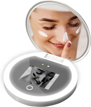 UV Camera for Sunscreen Test,3.5 Inch Portable Pocket Size UV Mirror Sunscreen Camera,2X Magnification Rechargeable Travel Makeup Mirror with Light for Skin Protection