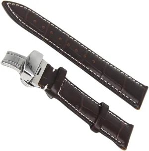 VALICLUD Stylish Pure Leather Watch Band for Unisex Dark Brown Strap White Line Ergonomic Design Easy Installation and Premium Clasp for Comfortable Wear