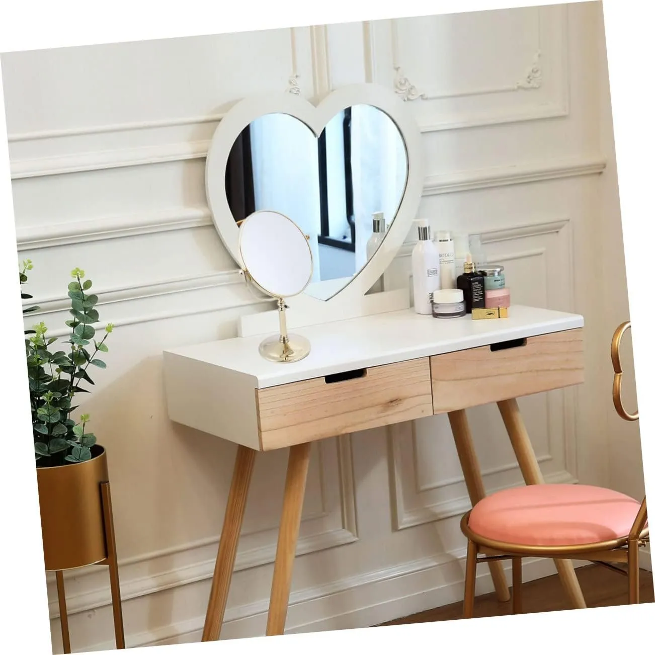 Vanity Mirror 3X Magnification Double Side Makeup Mirror in Gold Frame Table Mirror for Women Design