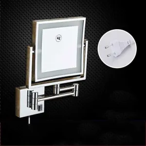 Vanity Mirror Makeup Mirror Two-Sided Square Makeup Mirror, Vanity Mirror 3X Magnification LED Lighted, Retractable Chrome Finish for Bathroom Wall-Mounted Mirror (Gold)