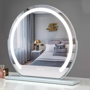 Vanity Mirror With Lights, 360°Rotating Cosmetic Mirror, Lighted Makeup Mirror With Lights, Smart Touch Control 3 Colors Dimmable Round Mirror Dressing Table Makeup Mirror ( Color : White , Size : 40c