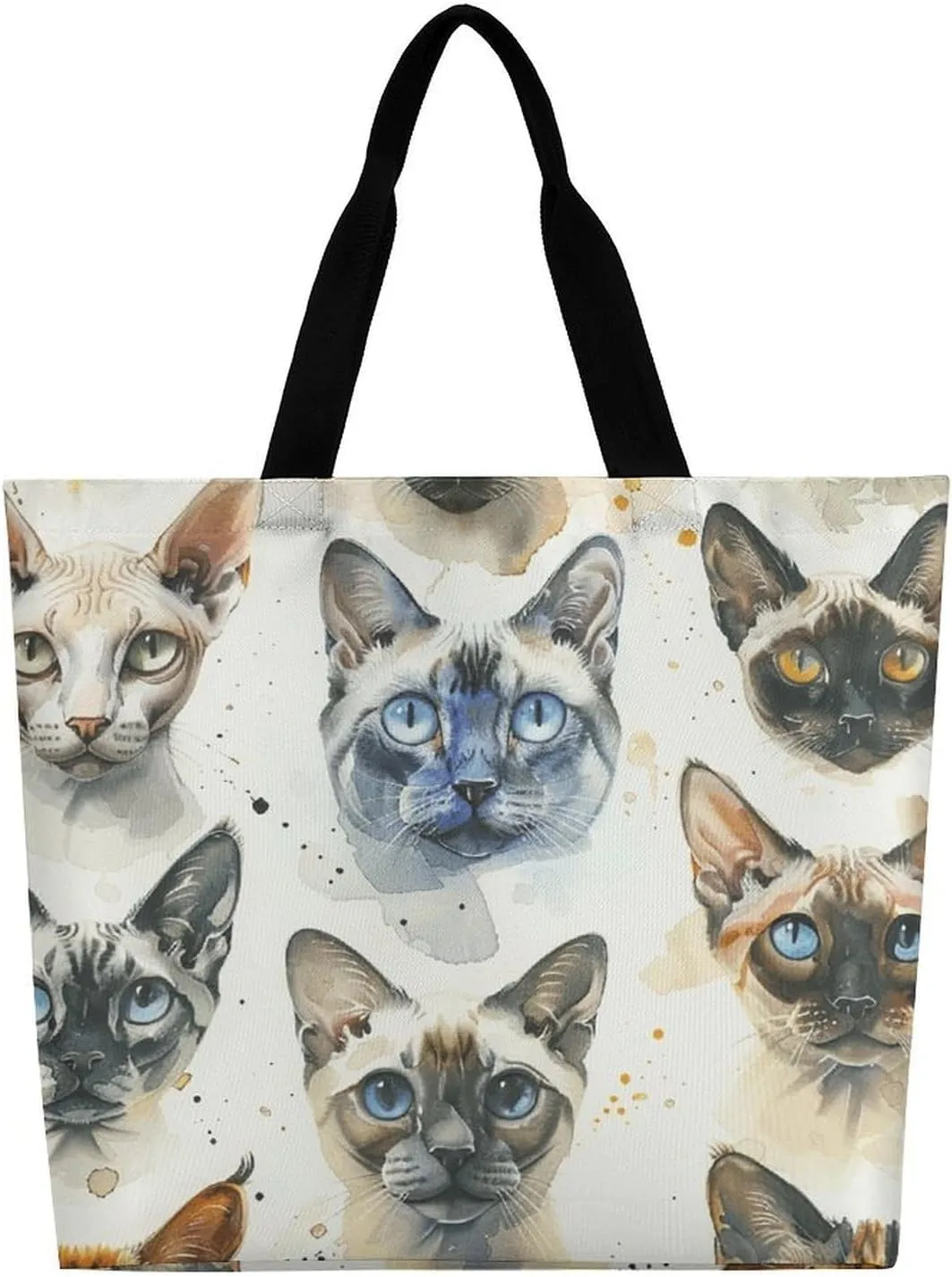 Various Cat Breeds Tote Bag Large Women Casual Shoulder Bag Reusable Grocery Bag Fasion Handbag for Office Shopping Travel