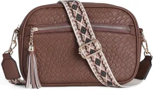 VASCHY Crossbody Purse Bags for Women, Trendy Vegan Leather Woven Small Crossover Shoulder Bag with Detachable Guitar Strap