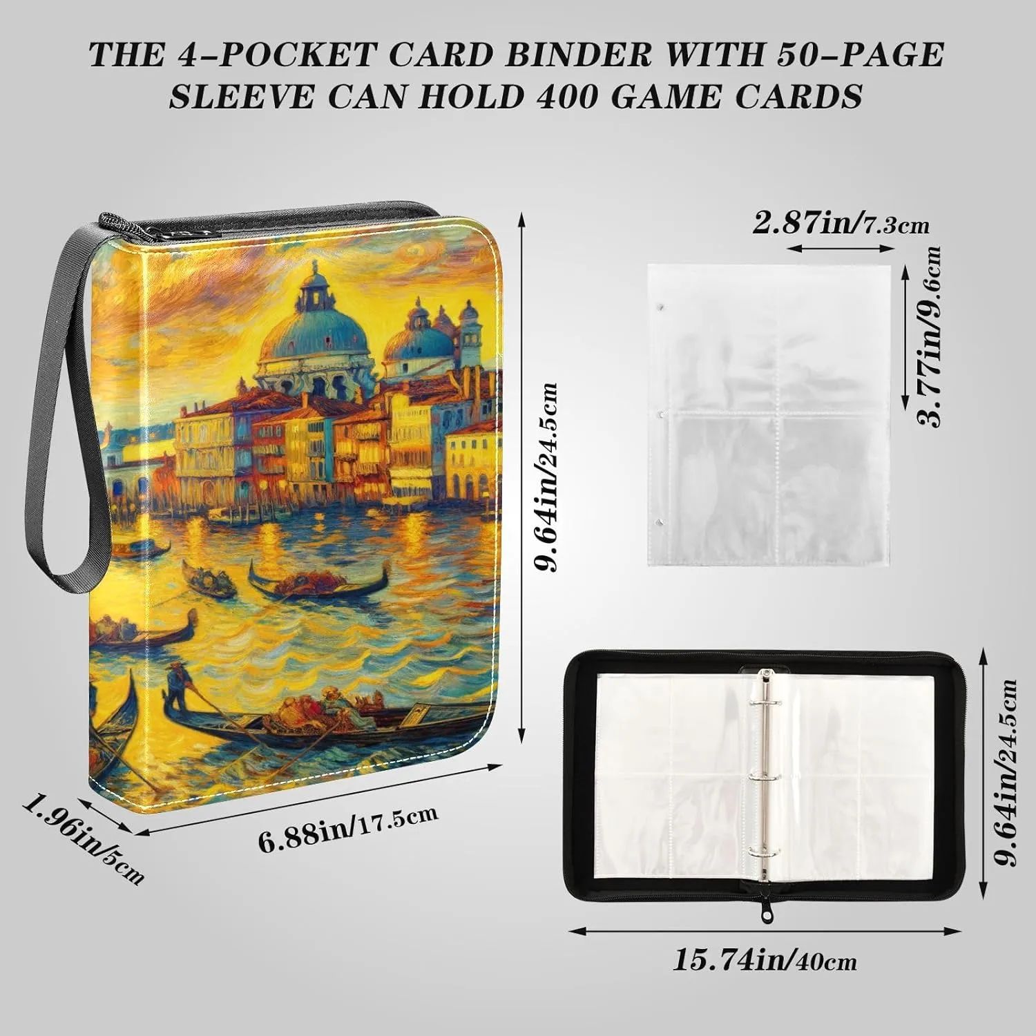 Venice Oil Painting Binder Card, 3ring Binder Cards 400 Cards Capacity for Sports Cards, Game Cards