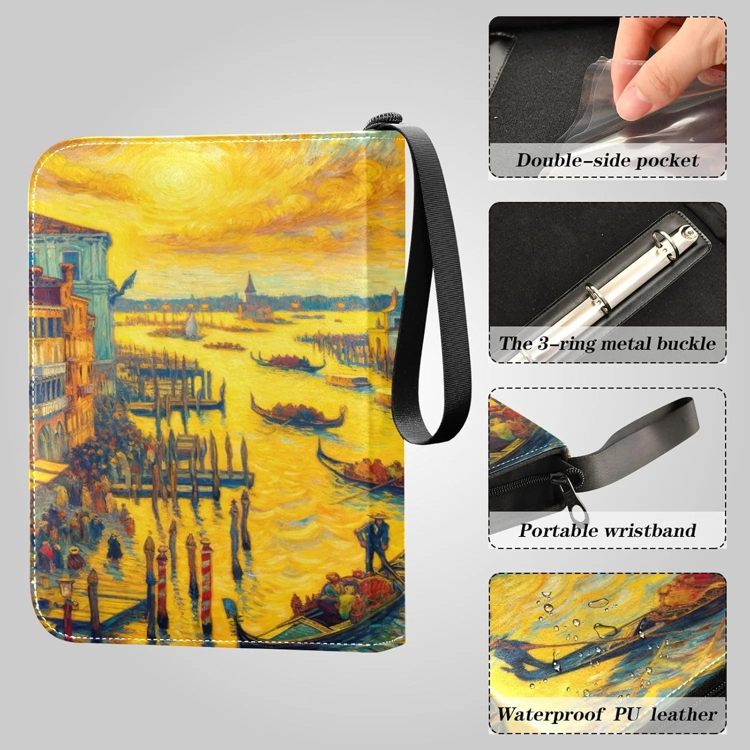 Venice Oil Painting Binder Card, 3ring Binder Cards 400 Cards Capacity for Sports Cards, Game Cards