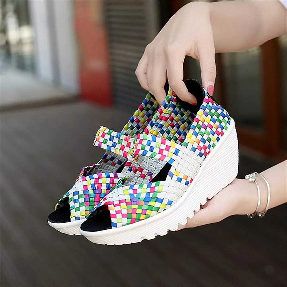 Veroders Women's Woven Elastic Open-Toe Sandals Platform Wedge Sandals for Women Slip-On Wedge Woven Pumps Shoes