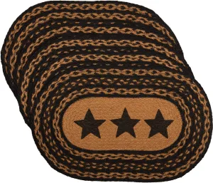 VHC Brands Farmhouse Primitive Jute Black Textured Kitchen Placemat Stencil Stars Set of 6 12"x18"