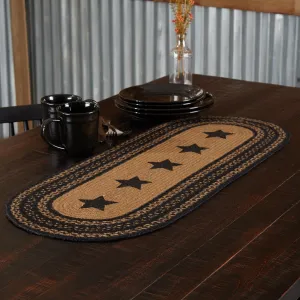 VHC Brands Farmhouse Primitive Jute Black Textured Table Runner w/Stenciled Stars 13"x36"