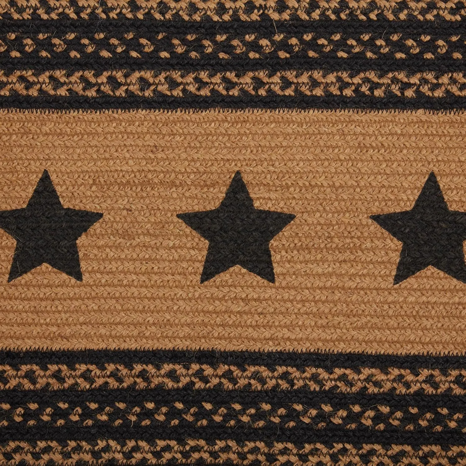 VHC Brands Farmhouse Primitive Jute Black Textured Table Runner w/Stenciled Stars 13"x36"