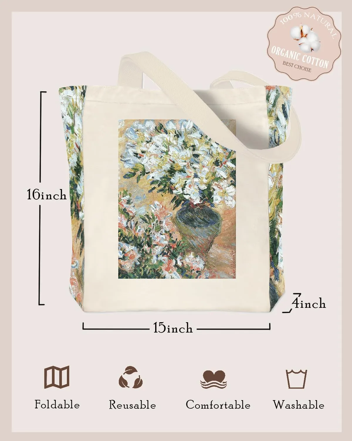 Vintage Aesthetic Canvas Tote Bag Reusable Personalized Shoulder Shopping Bag,