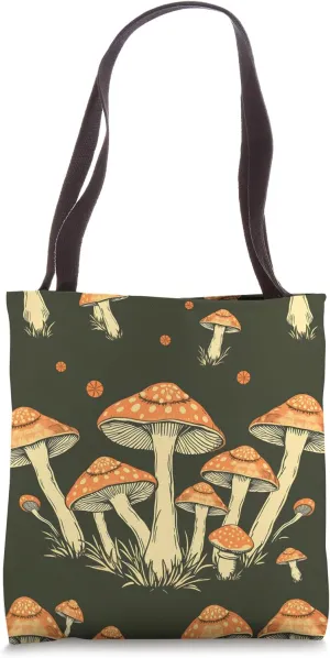 Vintage Fungi Pattern Earth Toned Forest Design Tote Bag