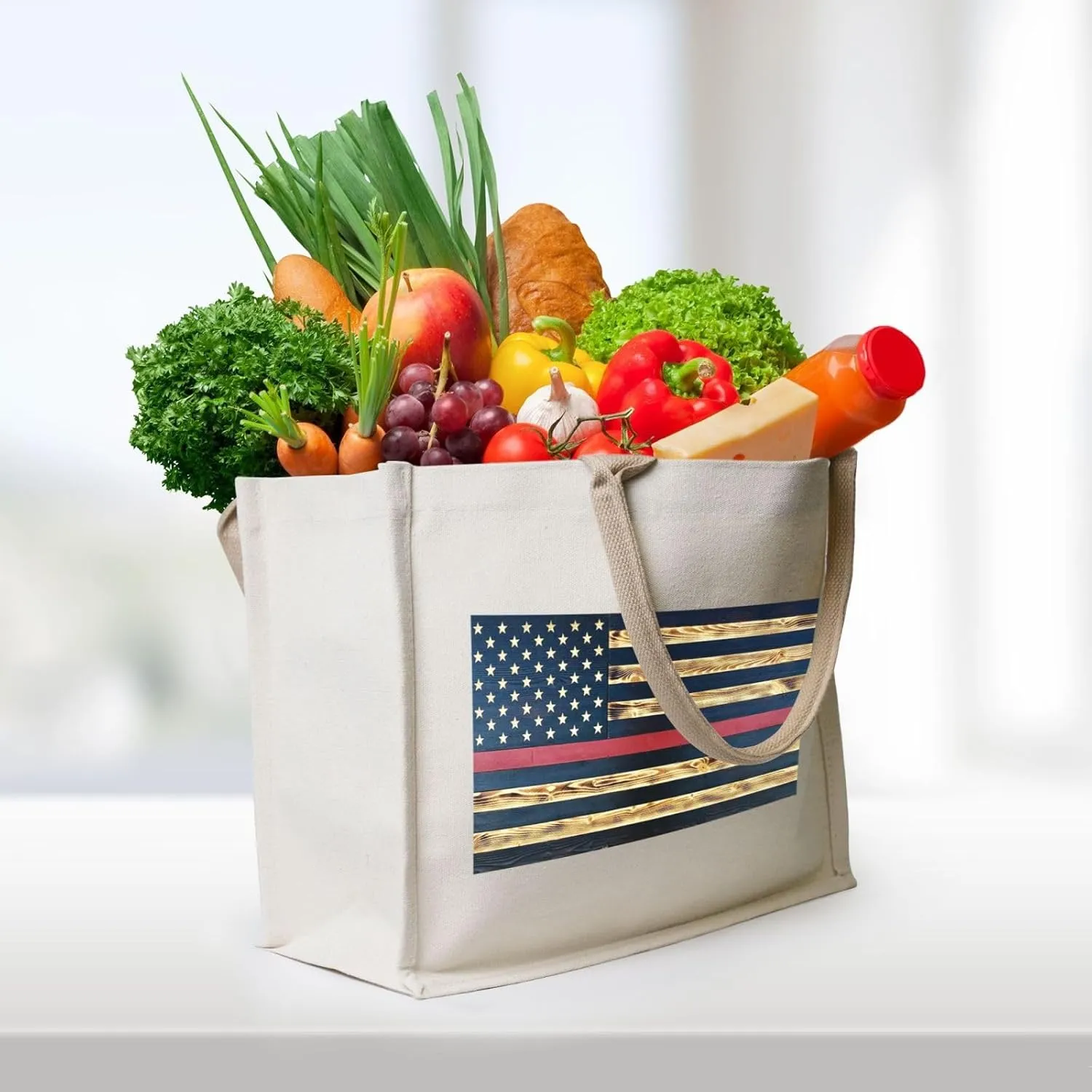 Vintage Sunflowers Canvas Tote Bag for Women, USA Flag Present Bag for Mom Teachers Friends Bridesmaids