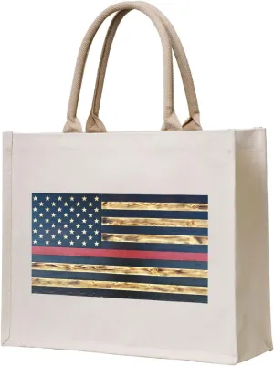 Vintage Sunflowers Canvas Tote Bag for Women, USA Flag Present Bag for Mom Teachers Friends Bridesmaids
