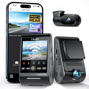 VIOFO A229 Plus Dash Cam Front and Rear, Dual STARVIS 2 Sensors, 2 Channel HDR, 1440P 1440P Voice Control Car Dash Camera, 5GHz Wi-Fi, Support 512GB Max, Voice Control, Ultra-Precise GPS