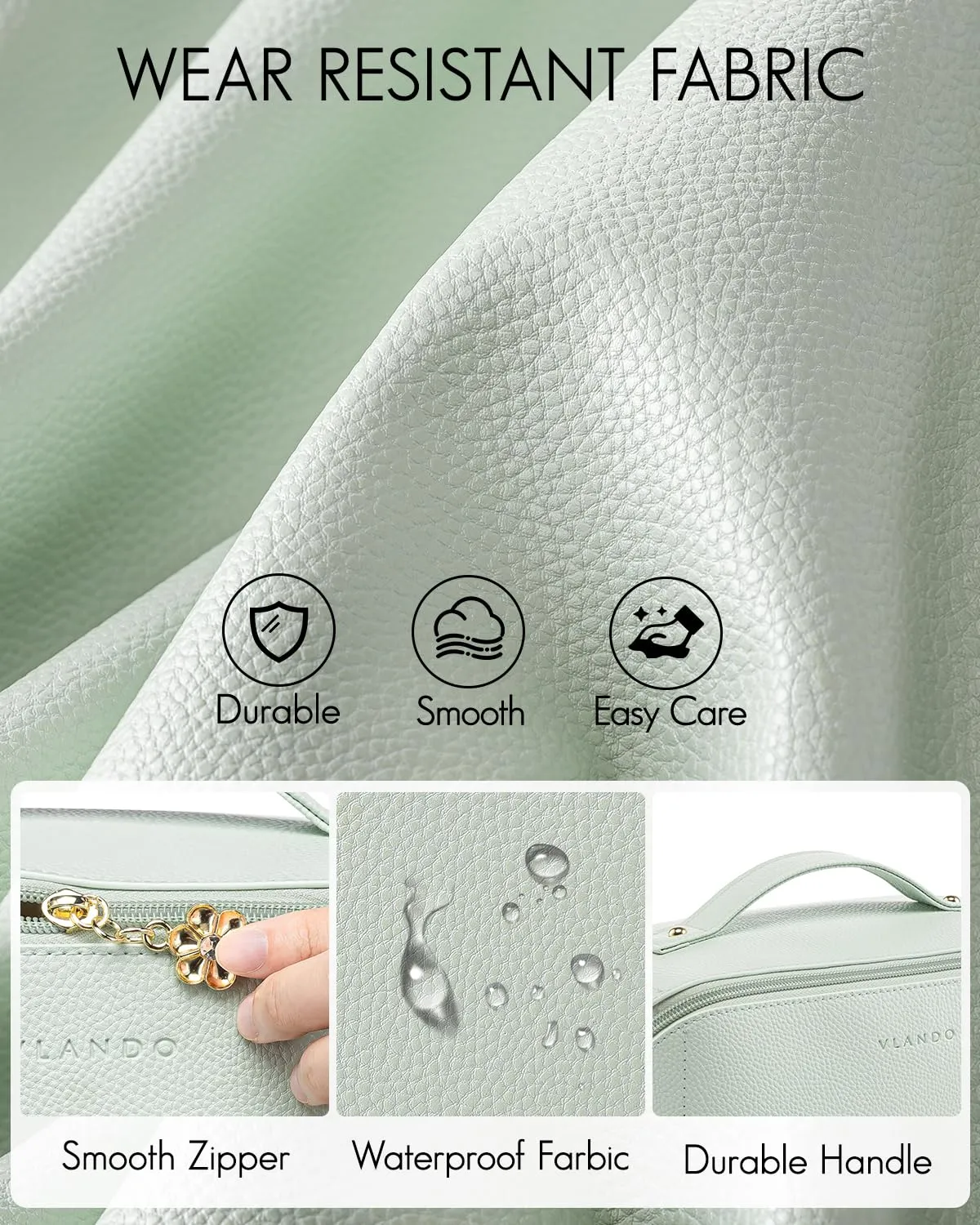 Vlando Makeup Bag,Travel Makeup Bag Waterproof Portable Cosmetic Bag PU Leather Open Flat Make up Organizer for Toiletries,Makeup Brushes Bag Gifts for Teen Girls Women(Mint Green)