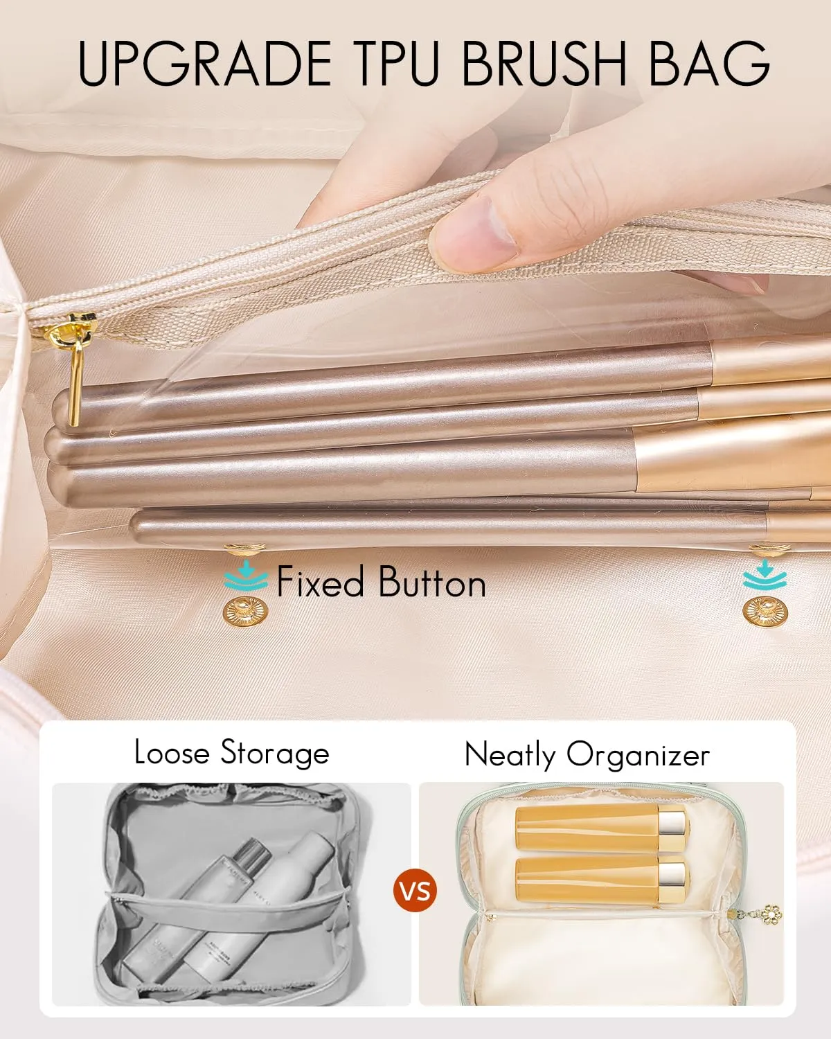 Vlando Makeup Bag,Travel Makeup Bag Waterproof Portable Cosmetic Bag PU Leather Open Flat Make up Organizer for Toiletries,Makeup Brushes Bag Gifts for Teen Girls Women(Mint Green)