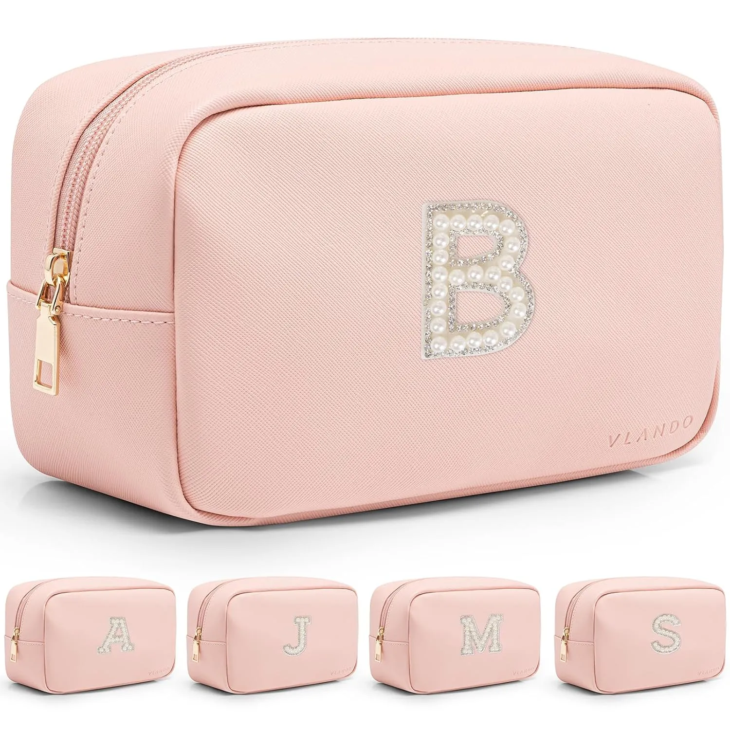 Vlando Personalized Makeup Organzier Bag,Gift for Women Cute Makeup Pouch, PU Leather Make up Travel Bag Cosmetic Bag Birthday Gifts for Couple Mom Wife Letter B