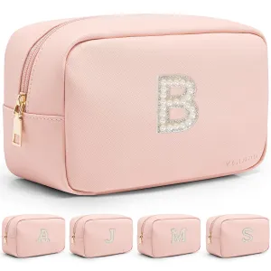 Vlando Personalized Makeup Organzier Bag,Gift for Women Cute Makeup Pouch, PU Leather Make up Travel Bag Cosmetic Bag Birthday Gifts for Couple Mom Wife Letter B