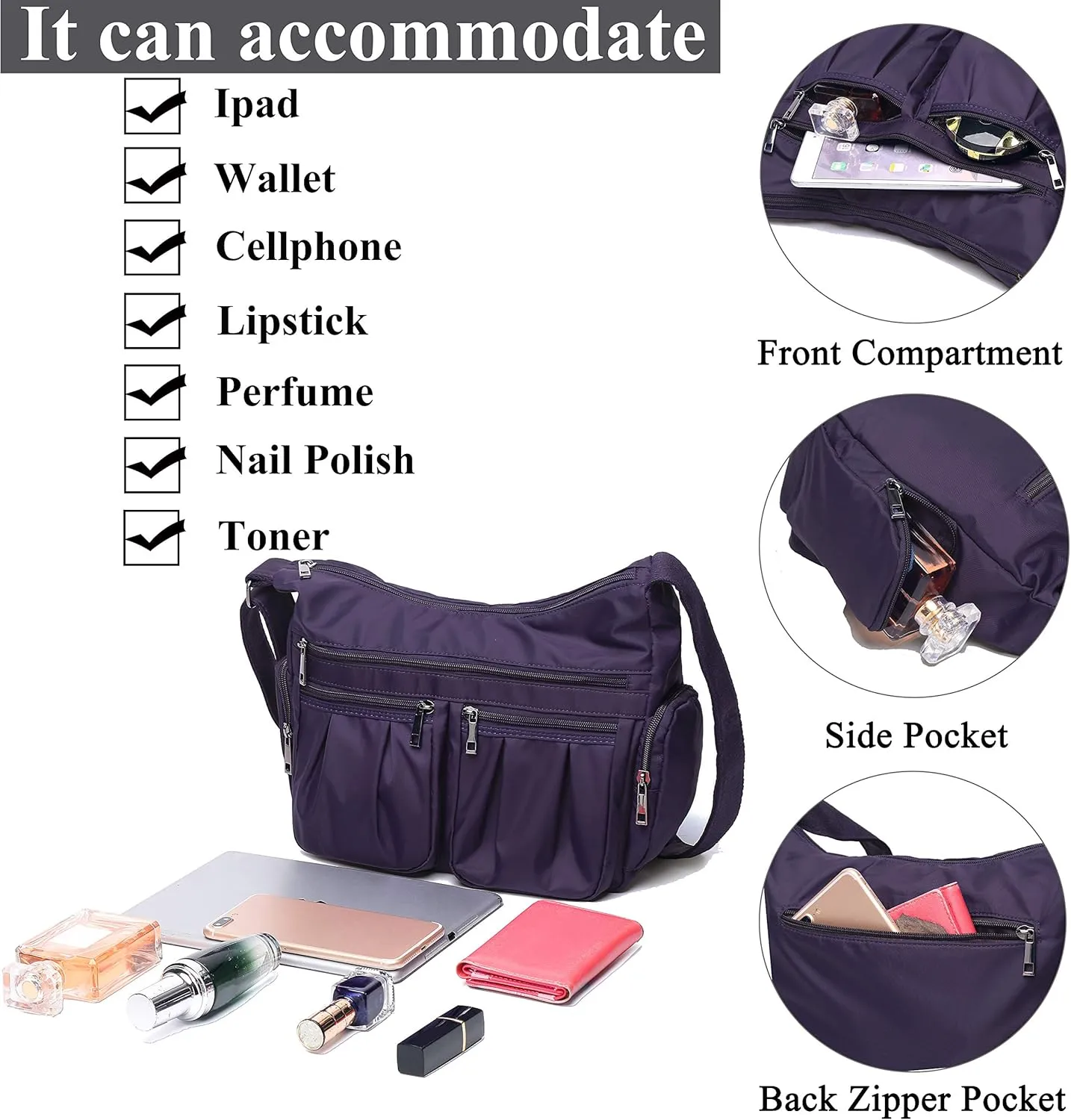 VOLGANIK ROCK Crossbody Purses for Women Shoulder Handbags Lightweight Waterproof Nylon Travel Bag Ladies Pocketbooks