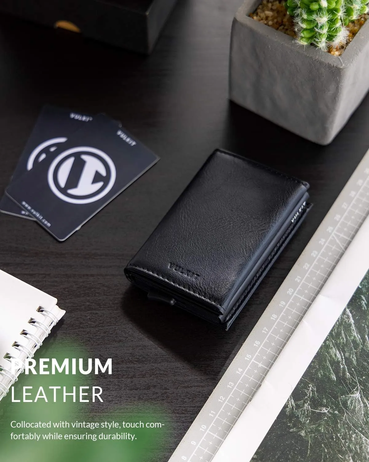 VULKIT Credit Card Holder Leather Bifold Pop up Wallet with Banknote Compartment, ID Window & Coin