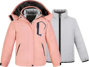 wantdo Girl's Ski Jacket Warm 3 in 1 Winter Coat Fleece Lined Snow Coat