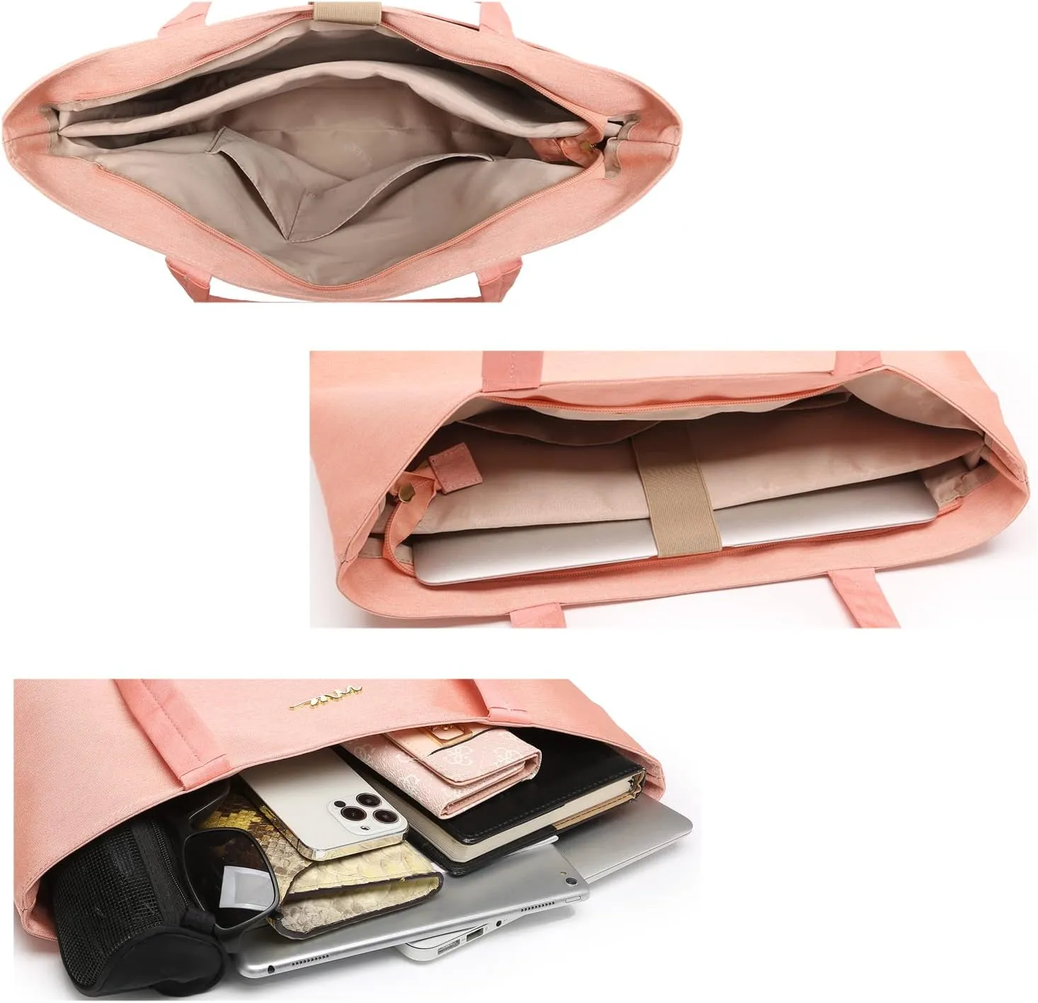 Water Resistance Nylon Laptop Tote Bag Computer Travel Carrying Shoulder Bag (14-15.6 Inch, Peach Pink)