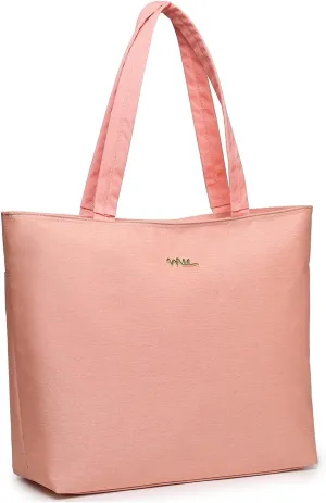 Water Resistance Nylon Laptop Tote Bag Computer Travel Carrying Shoulder Bag (14-15.6 Inch, Peach Pink)