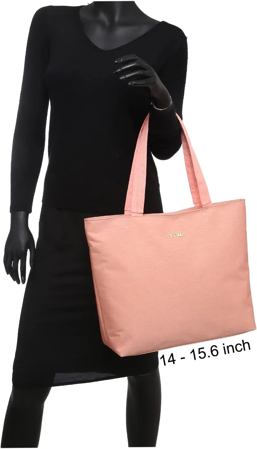 Water Resistance Nylon Laptop Tote Bag Computer Travel Carrying Shoulder Bag (14-15.6 Inch, Peach Pink)