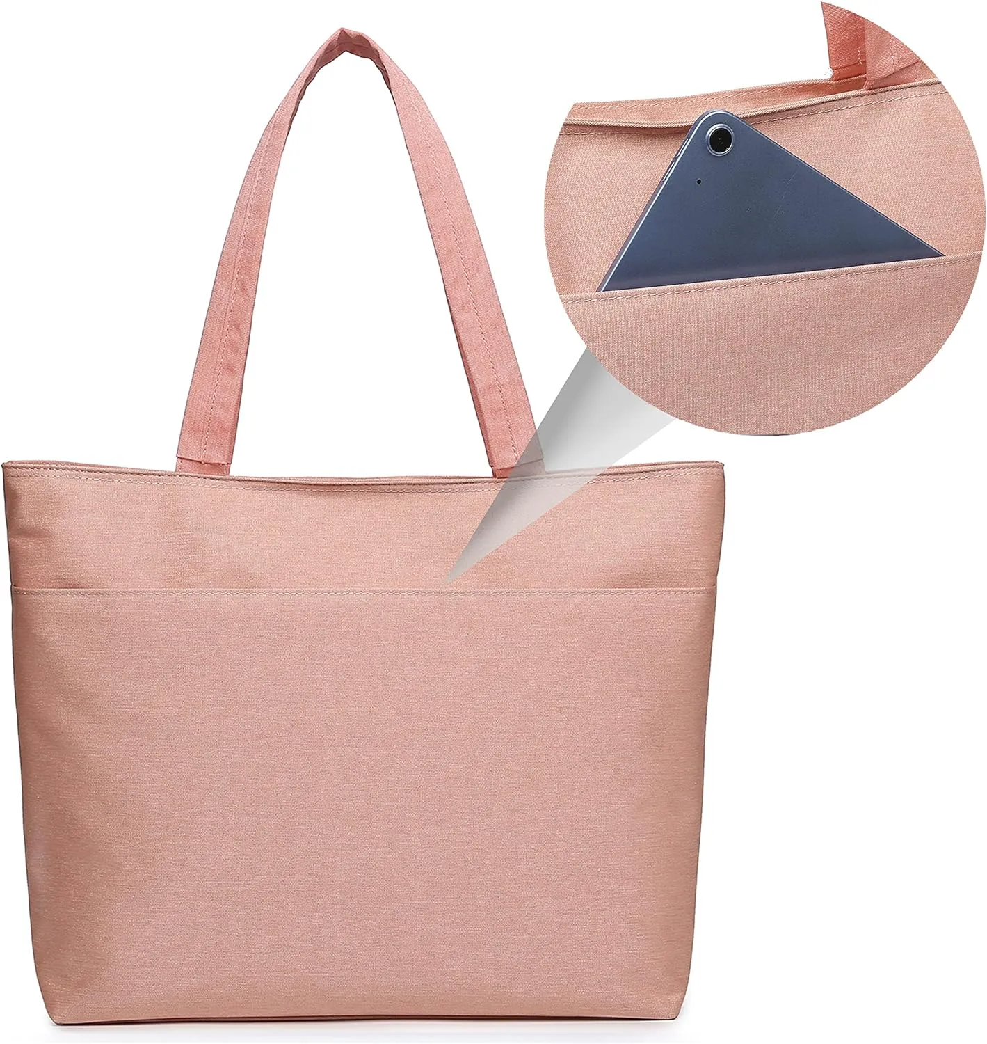 Water Resistance Nylon Laptop Tote Bag Computer Travel Carrying Shoulder Bag (14-15.6 Inch, Peach Pink)