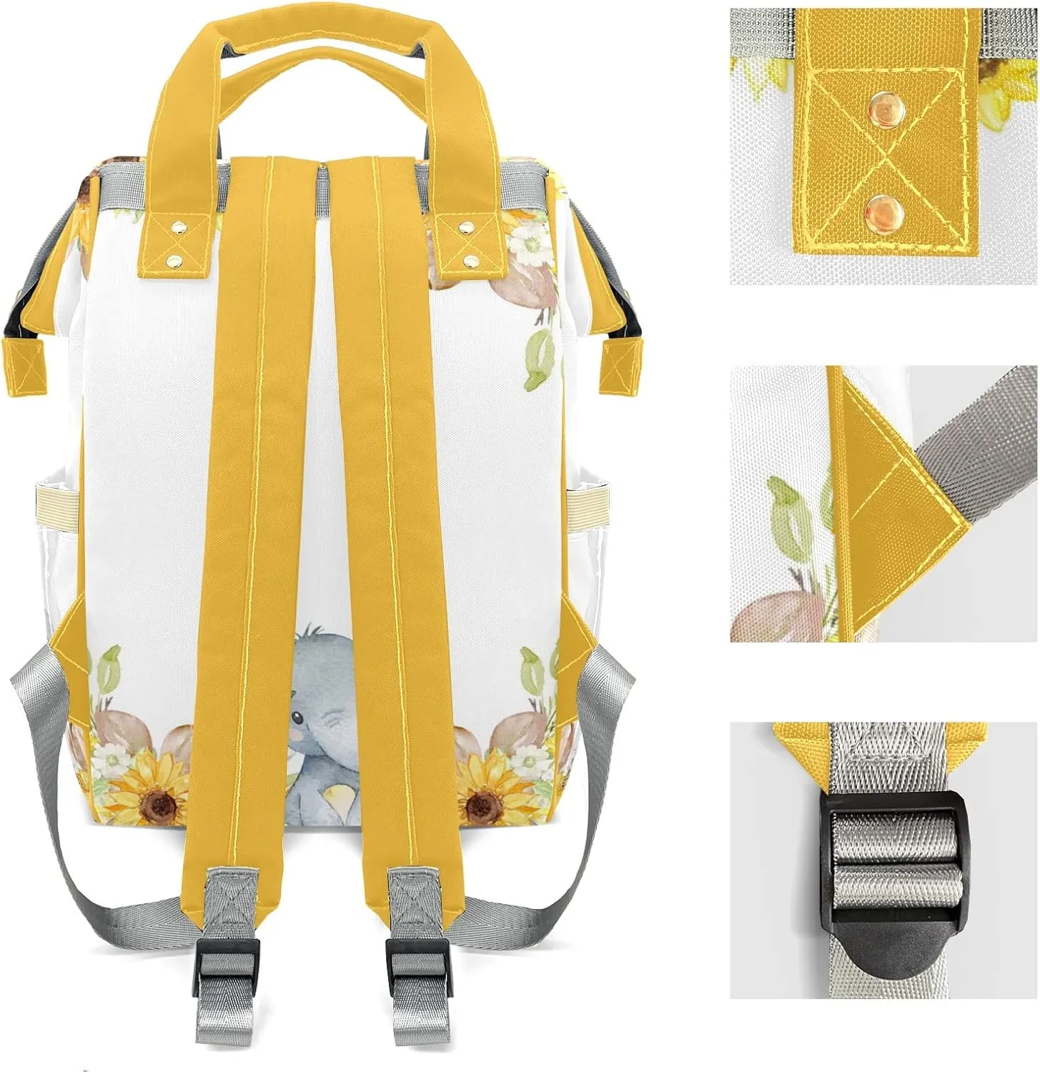 Watercolor Elephant Sunflower Diaper Bags Backpack Customized Baby Bag Nursing Nappy Bag Travel Tote Gifts for Women