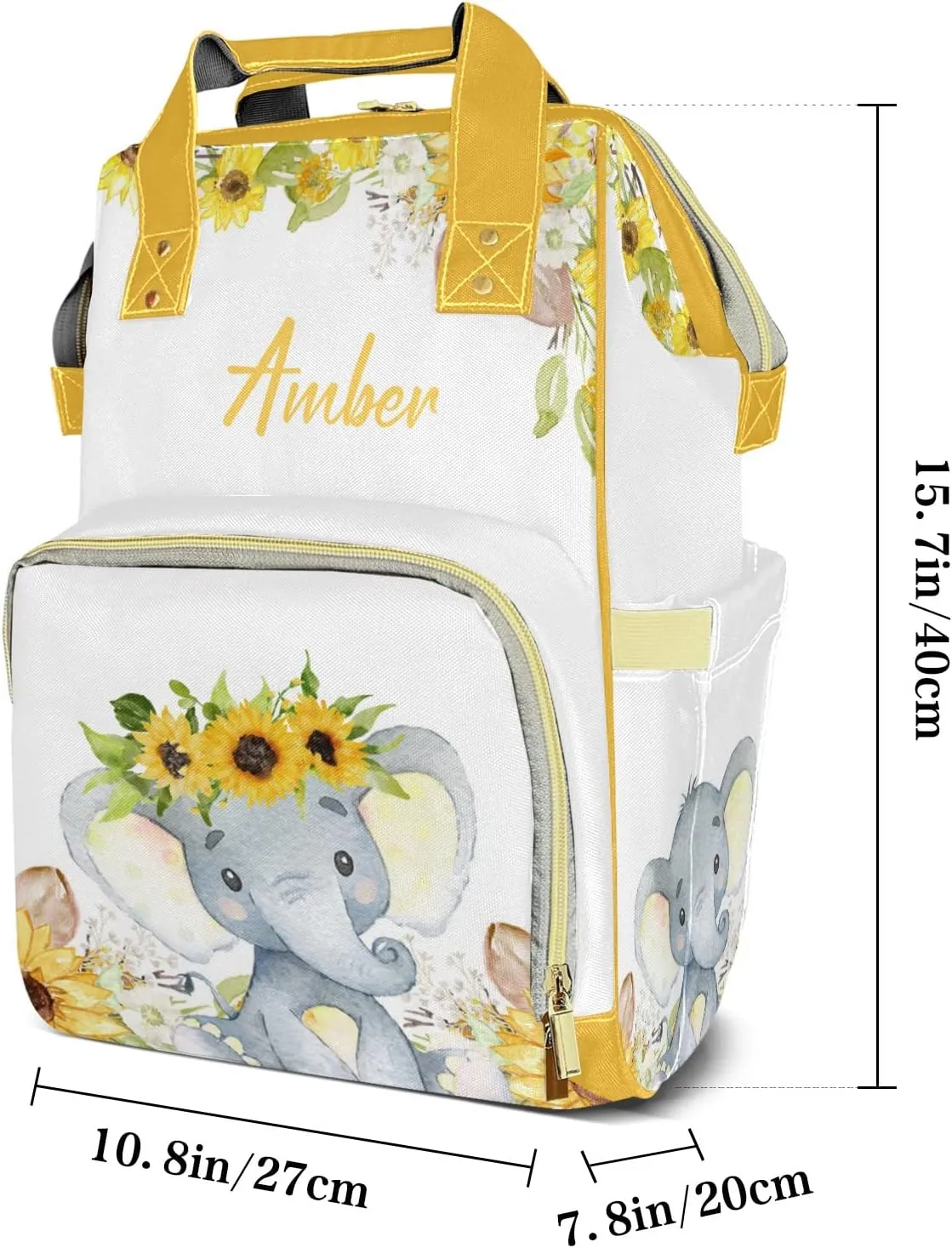 Watercolor Elephant Sunflower Diaper Bags Backpack Customized Baby Bag Nursing Nappy Bag Travel Tote Gifts for Women