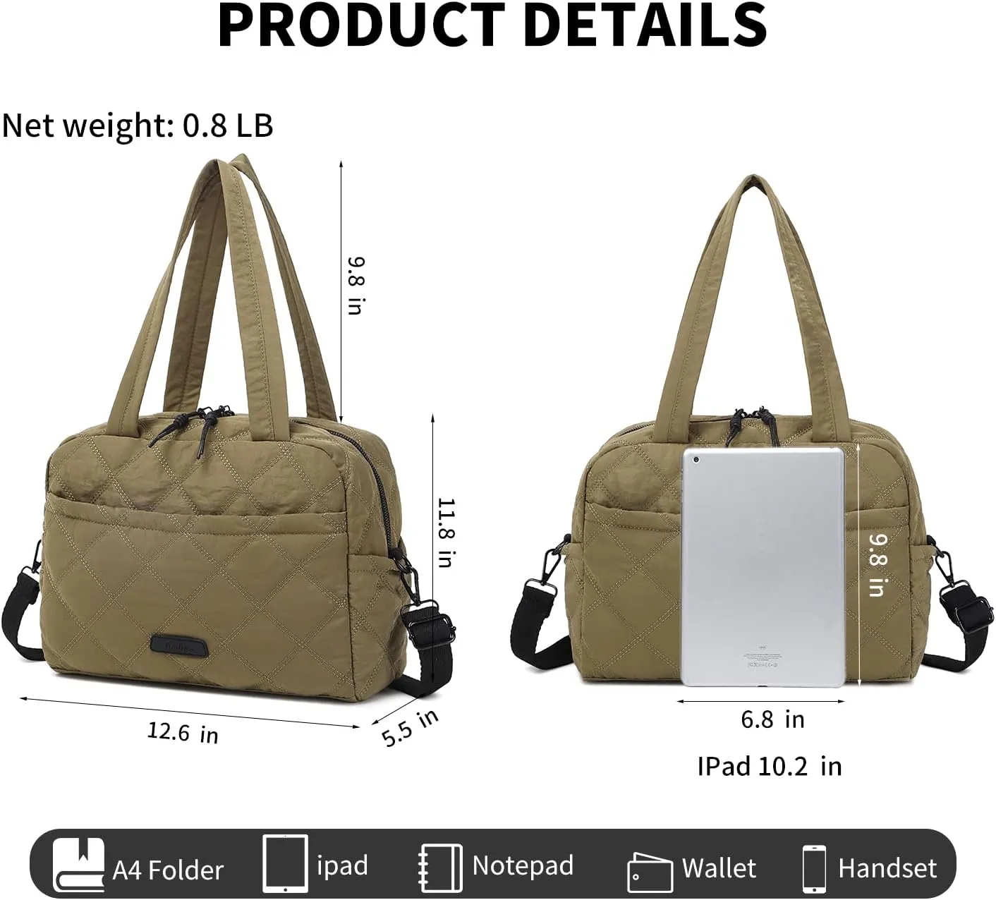 Waterproof Nylon Tote Purse for Women,Lightweight Crossbody Handbag