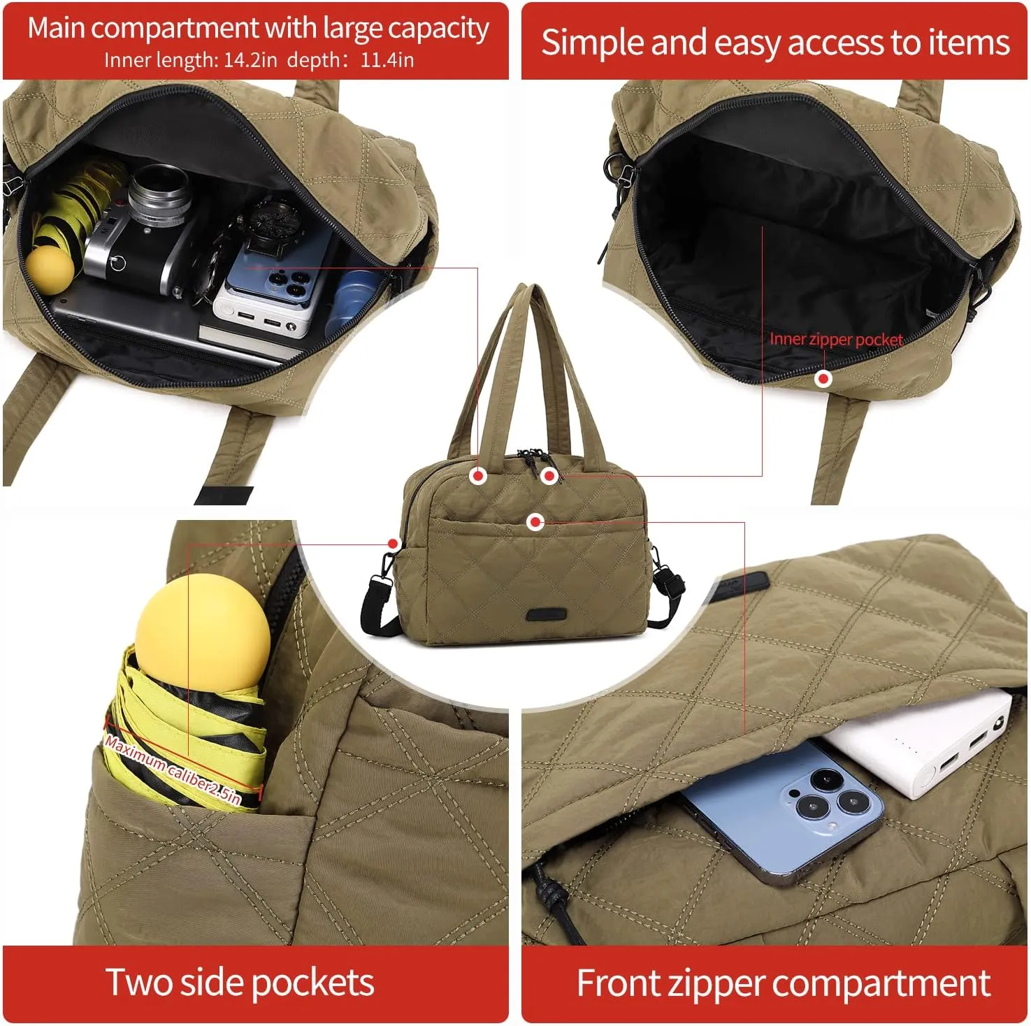 Waterproof Nylon Tote Purse for Women,Lightweight Crossbody Handbag