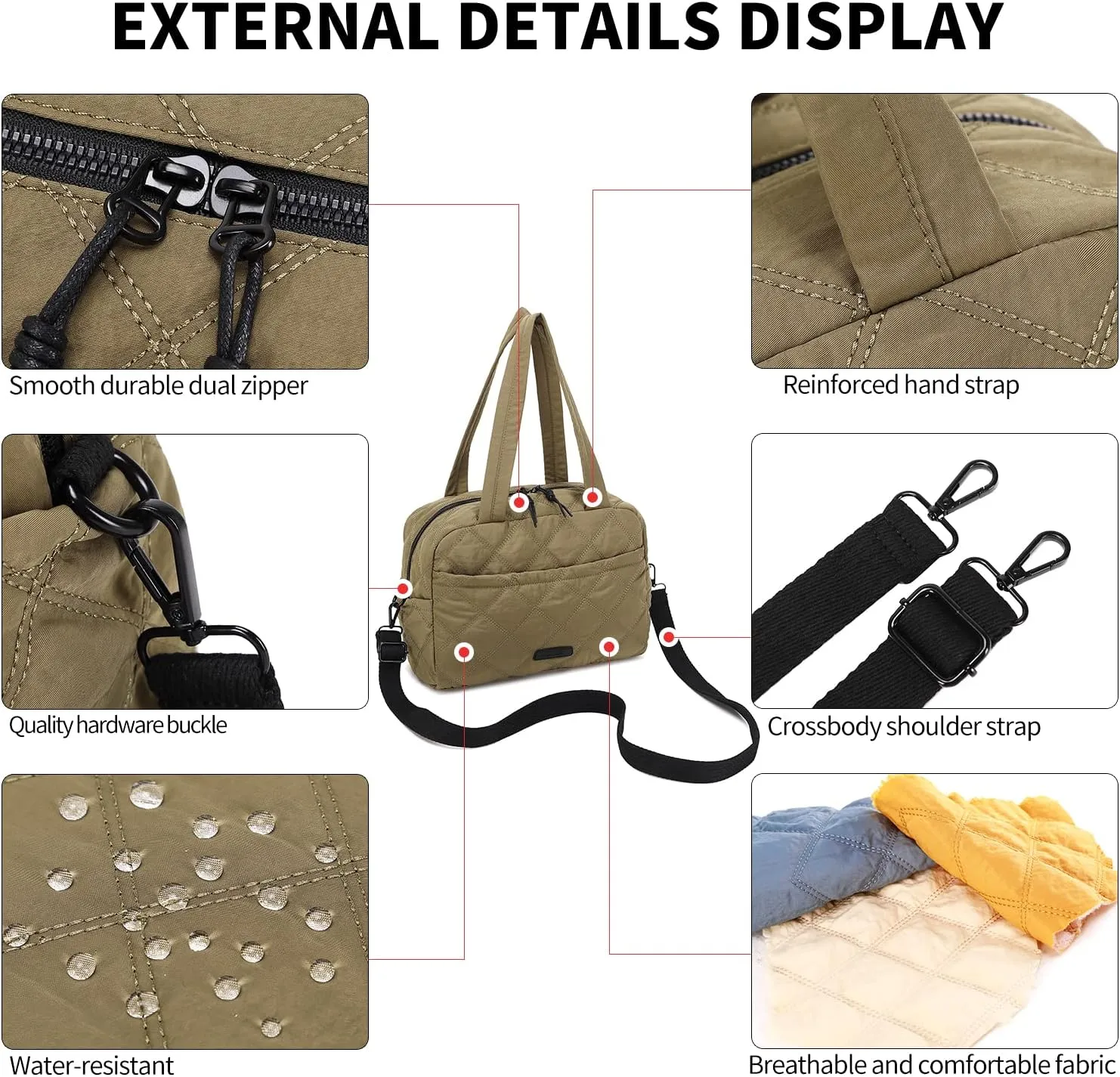 Waterproof Nylon Tote Purse for Women,Lightweight Crossbody Handbag