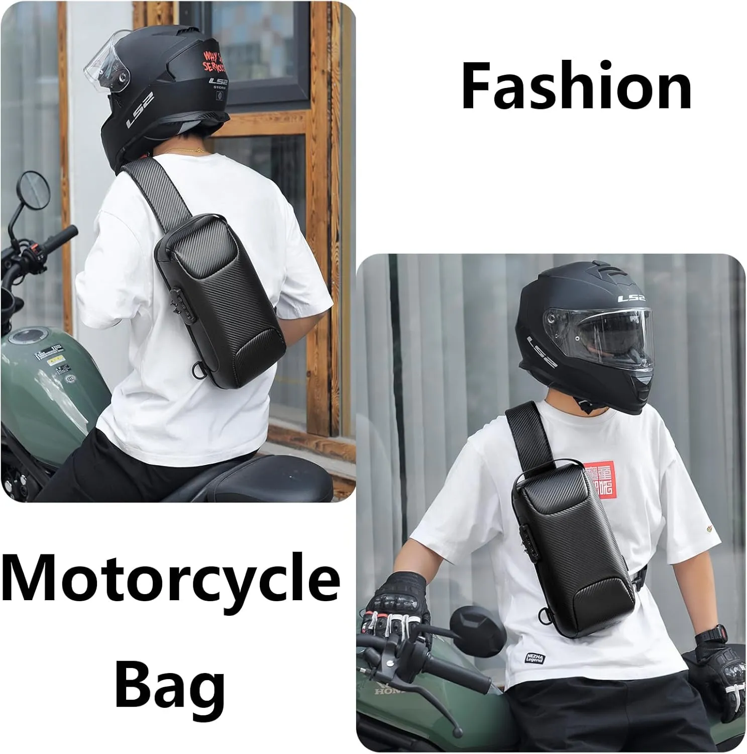 Waterproof Sling Bag for Men and Women,Chest Bag Shoulder Backpack Crossbody Backpack Hiking Daypack Motorcycle Bag(Carbon Fiber Black)