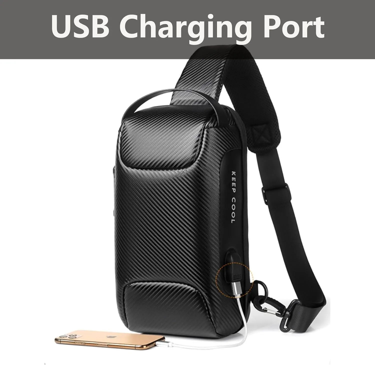 Waterproof Sling Bag for Men and Women,Chest Bag Shoulder Backpack Crossbody Backpack Hiking Daypack Motorcycle Bag(Carbon Fiber Black)