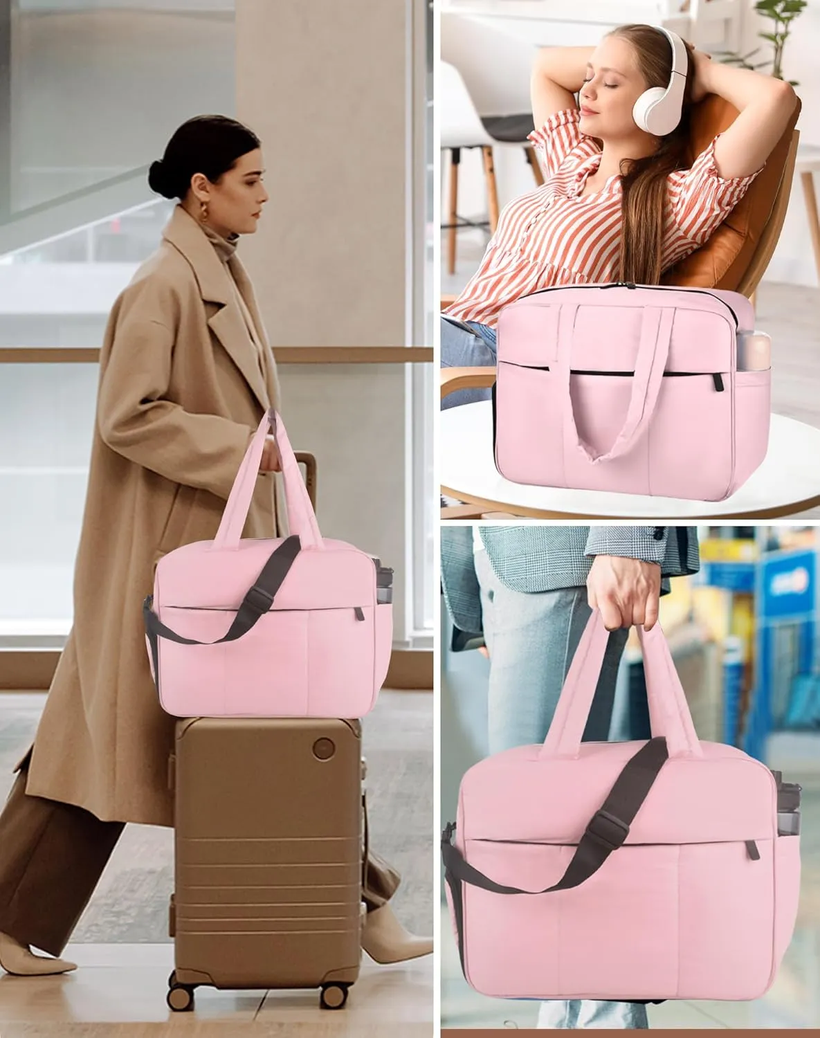 Weekender Bags for Women, Lightweight Puffer Tote Overnight Weekend Carry On Gym Duffle Bag with Shoe Compartment for Travel