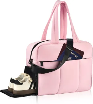 Weekender Bags for Women, Lightweight Puffer Tote Overnight Weekend Carry On Gym Duffle Bag with Shoe Compartment for Travel