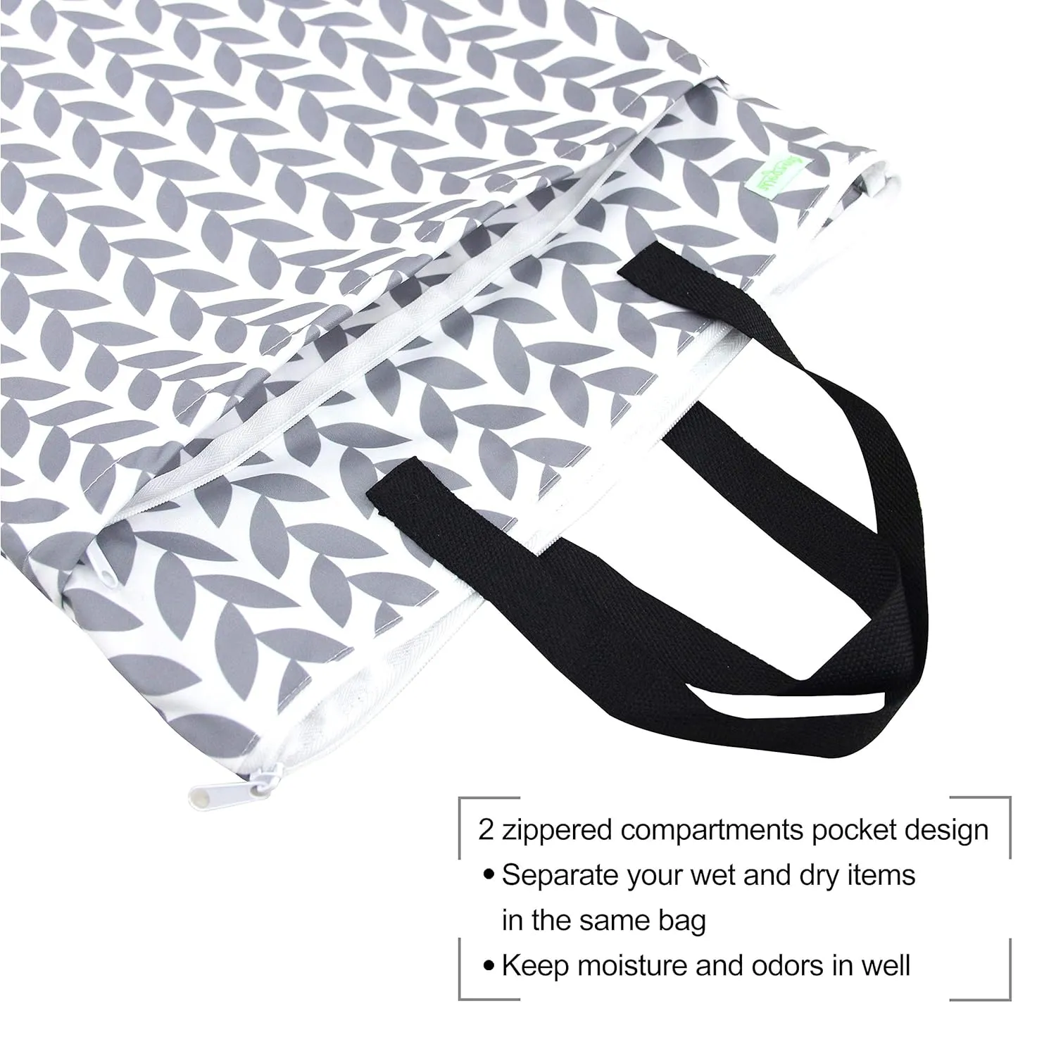 wegreeco Reusable Hanging Wet Dry Cloth Diaper Bag (Grey Leaf, Grey)
