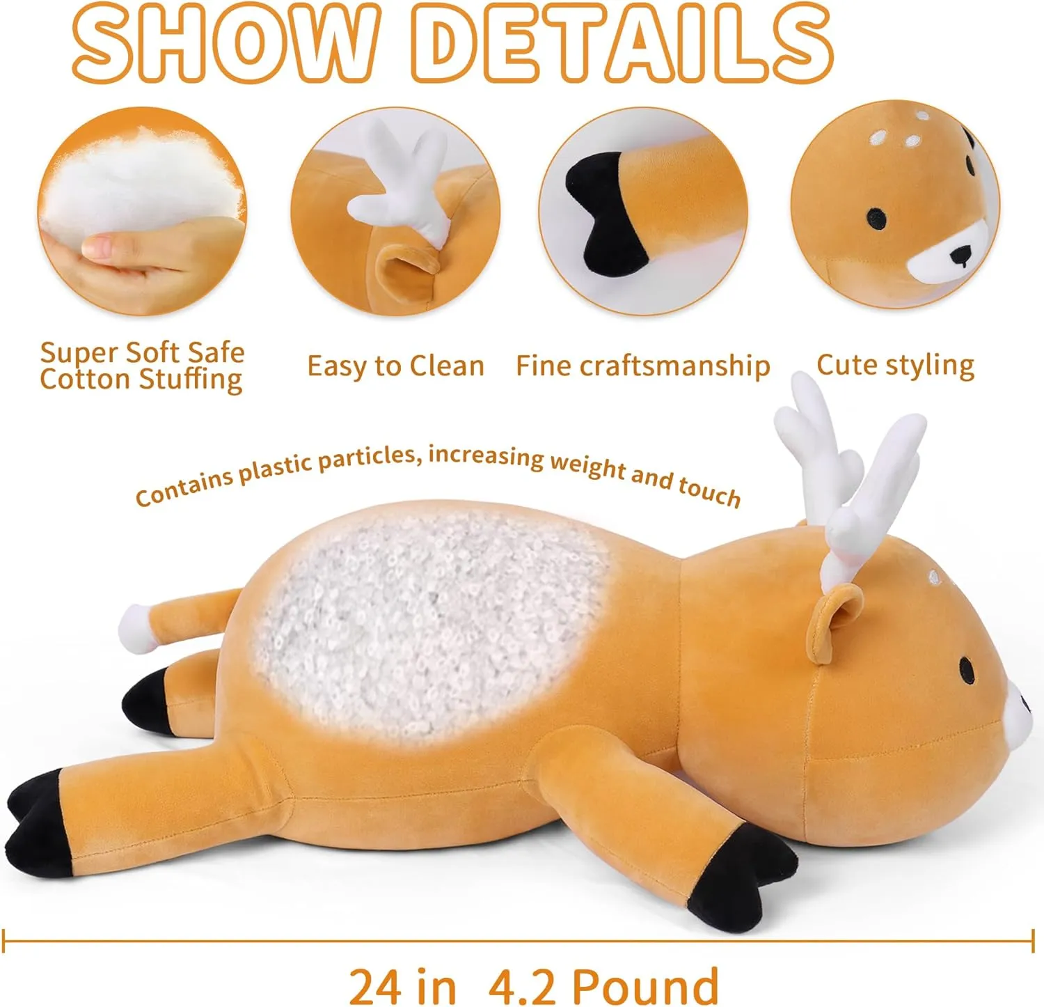 Weighted Stuffed Animals, 24" Weighted Deer Plush Toy 4.2 Lb Soft Pillow Cute Giant Plushie Gifts for Kids & Adults(Deer)