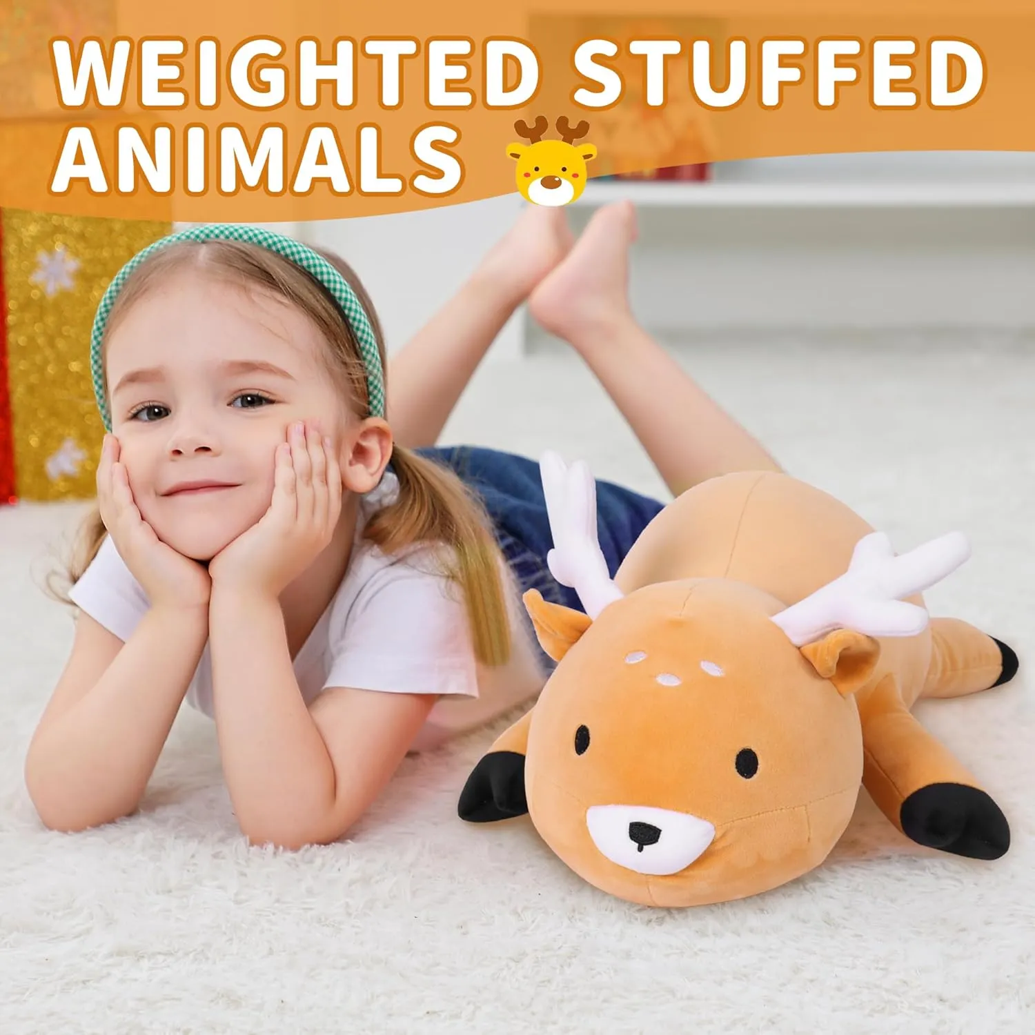Weighted Stuffed Animals, 24" Weighted Deer Plush Toy 4.2 Lb Soft Pillow Cute Giant Plushie Gifts for Kids & Adults(Deer)