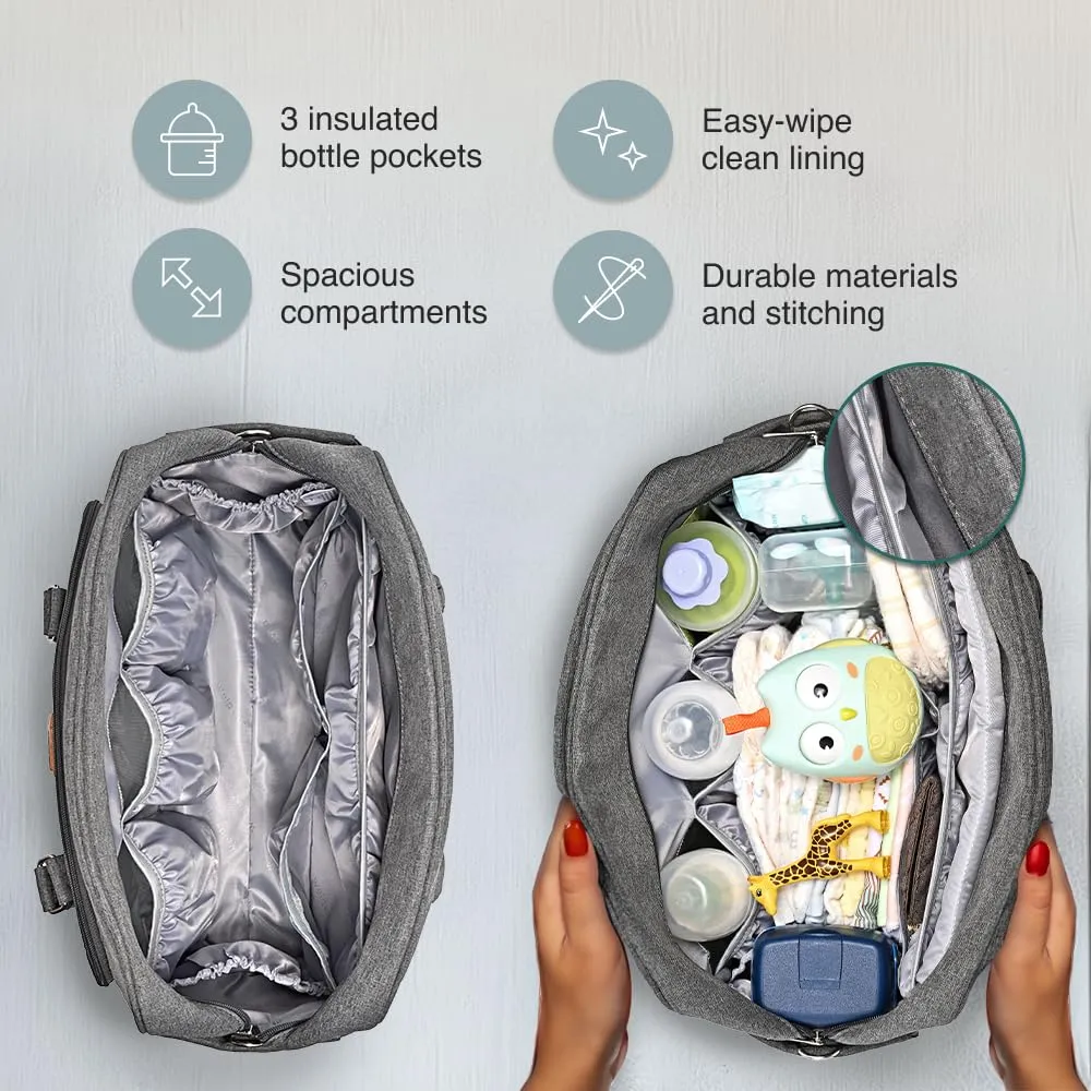 WELAVILA Diaper Bag Tote - Large Convertible Baby Bags With Changing Pad & Insulated Pockets For Mom & Dad - Unisex Multifunction Travel Diaper Tote Dark Grey - Travel Diaper Bag With Changing Pad