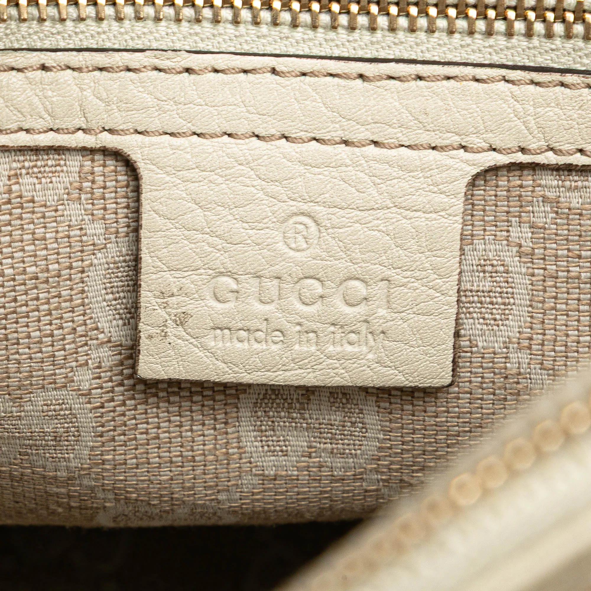 White Gucci Medium Leather Bamboo Diana Tote