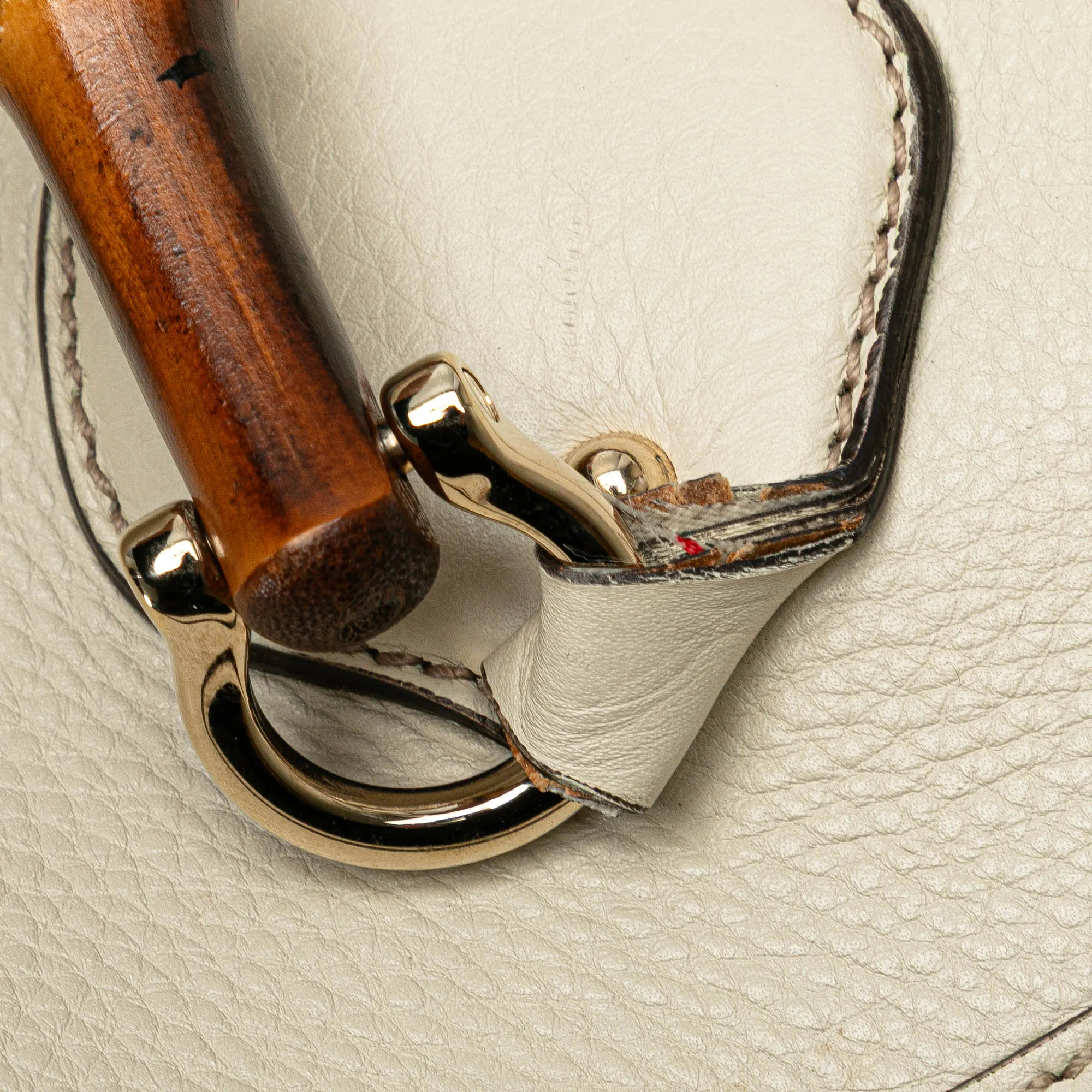 White Gucci Medium Leather Bamboo Diana Tote