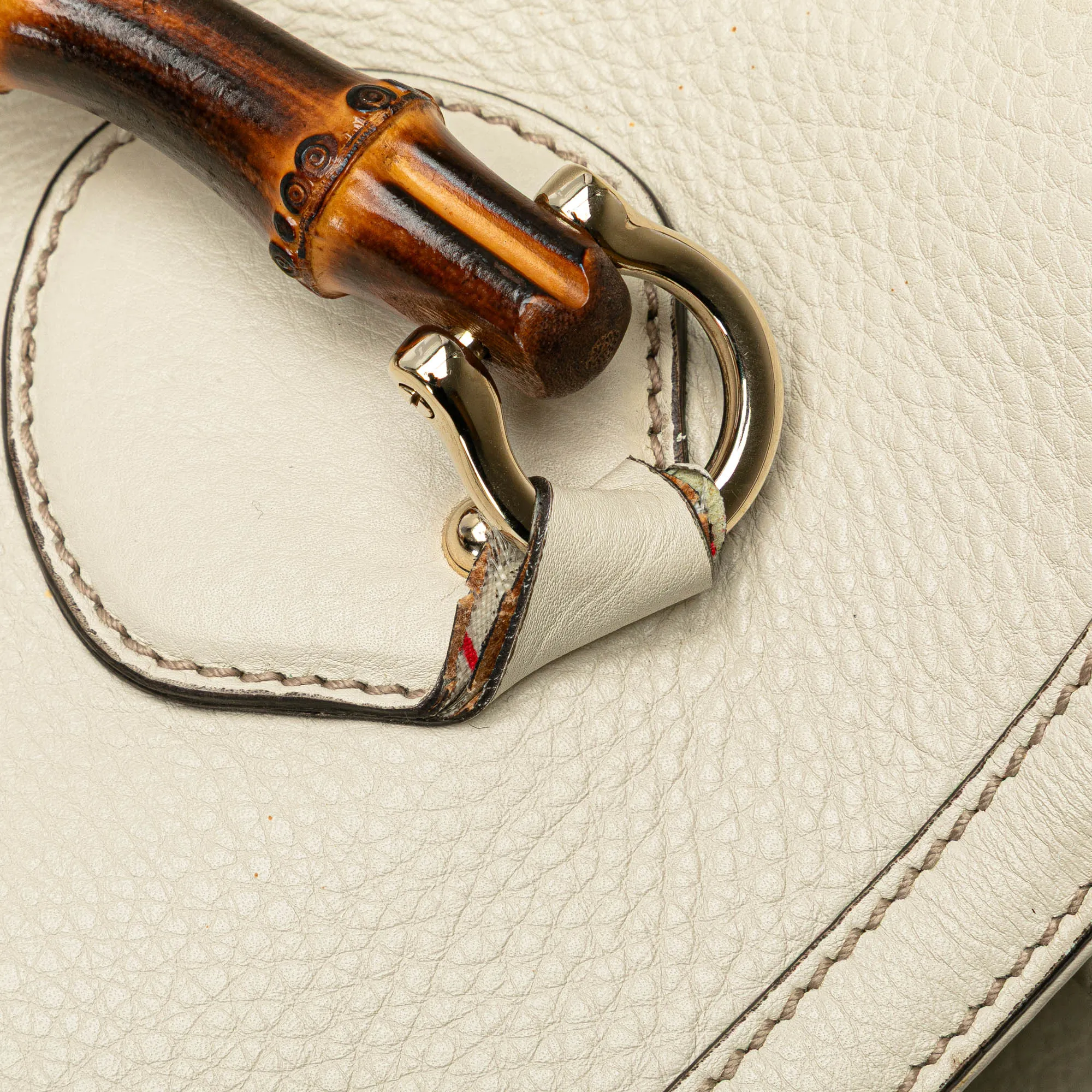 White Gucci Medium Leather Bamboo Diana Tote