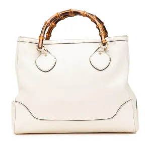 White Gucci Medium Leather Bamboo Diana Tote